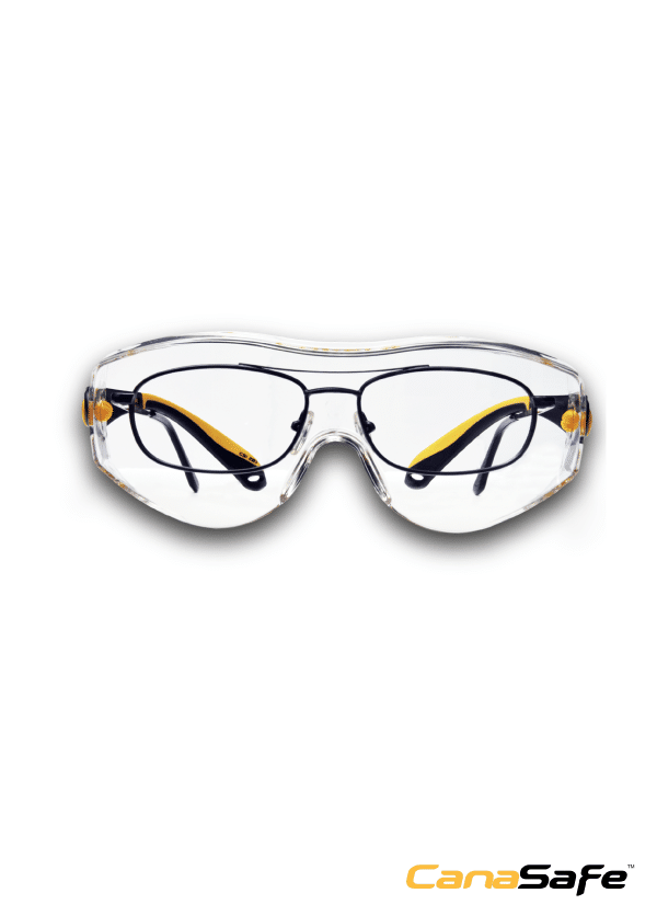 Canasafe 20400 CoverX Over-The-Glass (OTG) Eyewear, Black/Yellow Frame, Clear A/F Lens