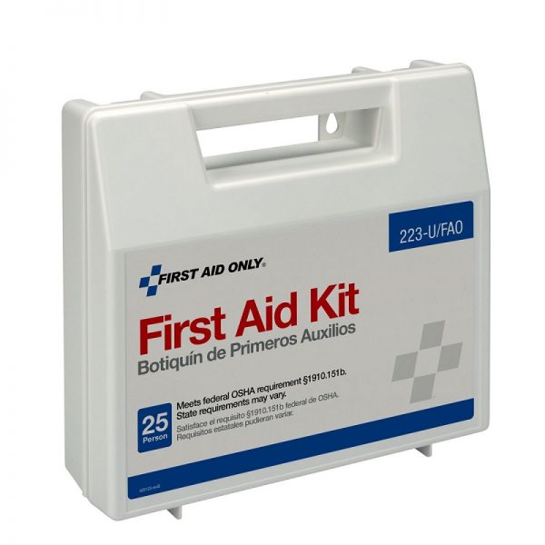 25 Person First Aid Kit, Plastic Case With Dividers