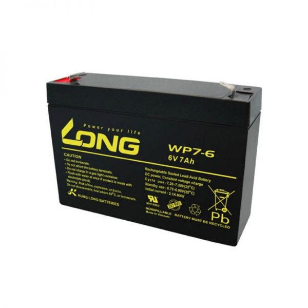 Long WP7-6, 7Ah-6V Rechargeable Sealed Lead Acid Battery (MOQ of 4 Pcs)