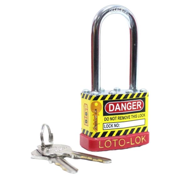 Loto Lok 2PTPSRKDL47 Laminated Steel Safety Long Shackle Lockout Padlock Red(MOQ of 3 Pcs)