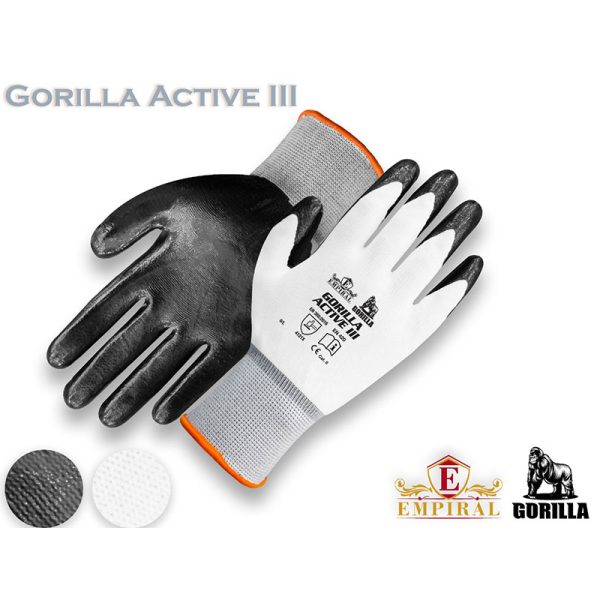 Empiral M142720121 Gorilla Active III 13 Gauge White Polyester Liners/Grey Nitrile Palm Coated Glove Large