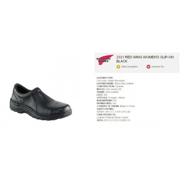 Red Wing - Black Leather Steel Toe Slip On Work Safety Women's Shoes