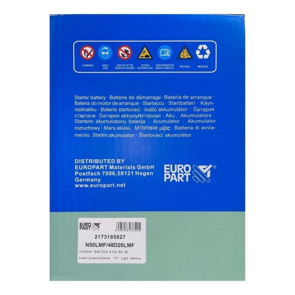 Europart - Maintenance Free Car Battery 12V 50Ah, N50L