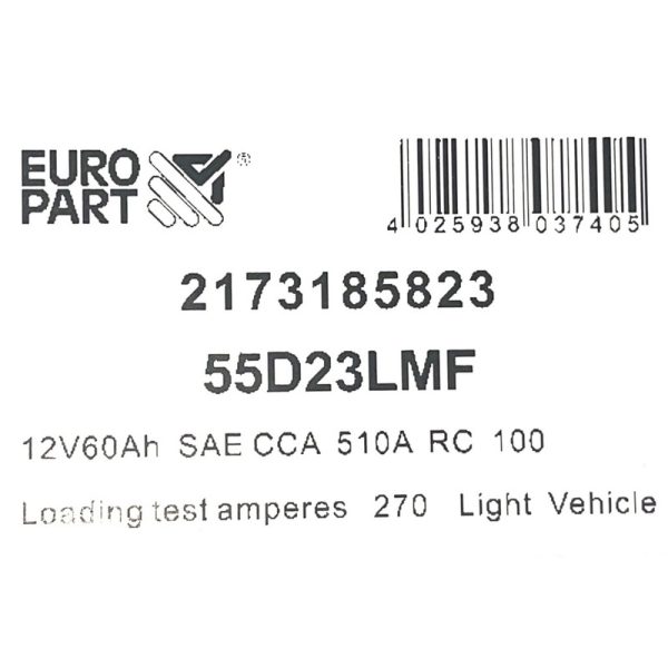 Europart - MF Car Battery 12V 60Ah, N55D23LMF