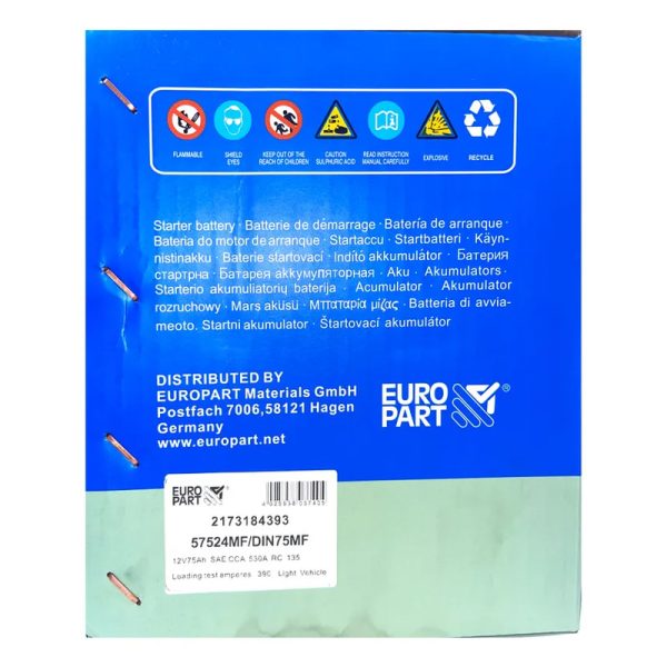 Europart - MF Car Battery 12V 75Ah 57524LMF / 75Din