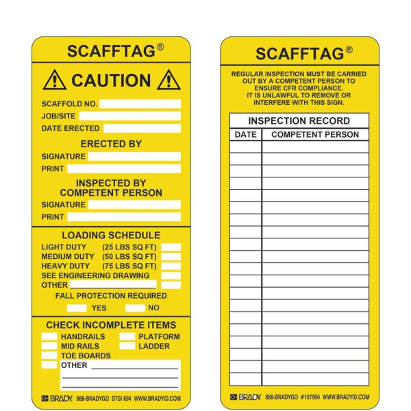 Scafftag - Caution Scaffold Inspection Tag Inserts