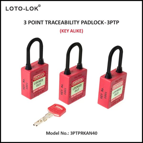 Loto-Lok - Three Point Traceability Padlock Non Conductive Regular Shackle - 3PTPRKAN40