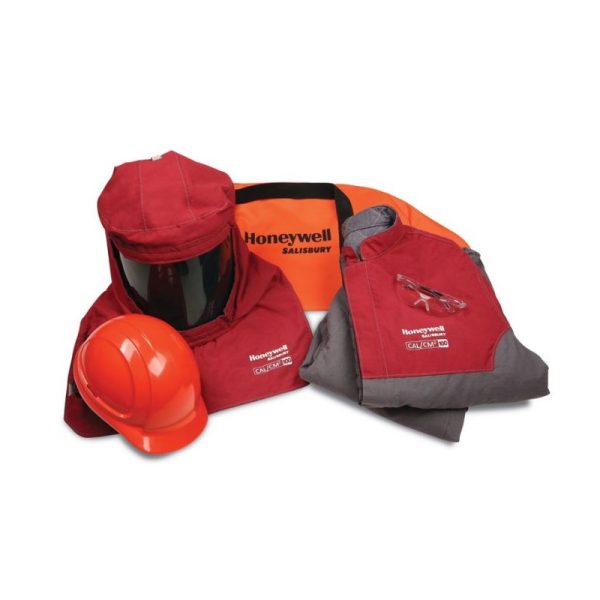 SK100RGXL Pro-Wear Plus 100 Cal/cm2 Arc Flash Protection Jacket and Bib Overall Kit Red-Grey with Flash Hood Size XL